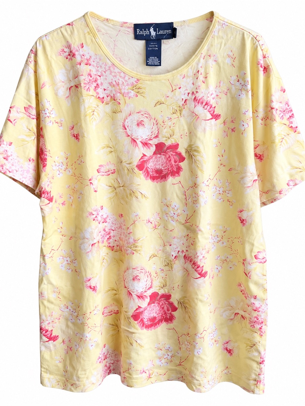 Ralph Lauren Yellow Floral 100% Cotton Short-Sleeve T-Shirt Size L